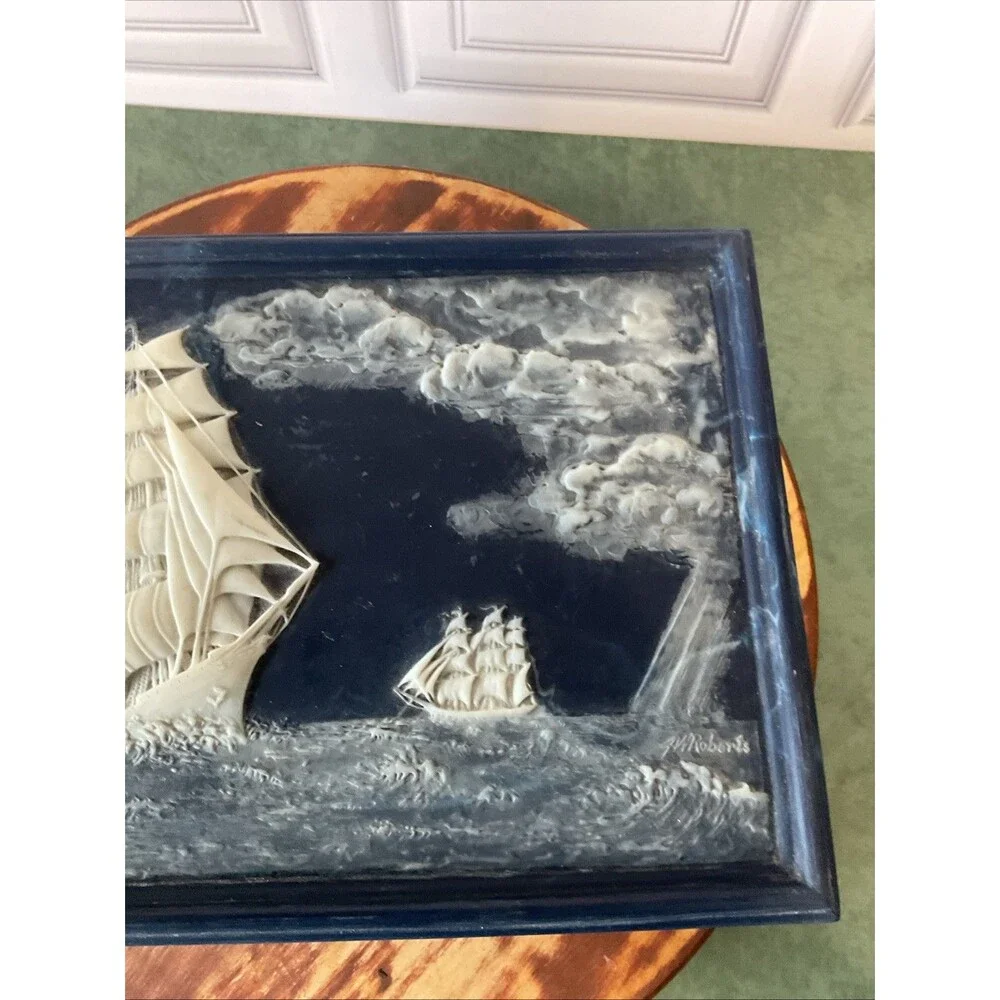 Vintage 1970’s Incolay Nautical Theme Jewelry Trinket Box Sailboat By JW ROBERTS